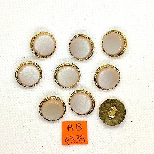 9 boutons en résine doré et blanc cassé - 17mm - ab4339