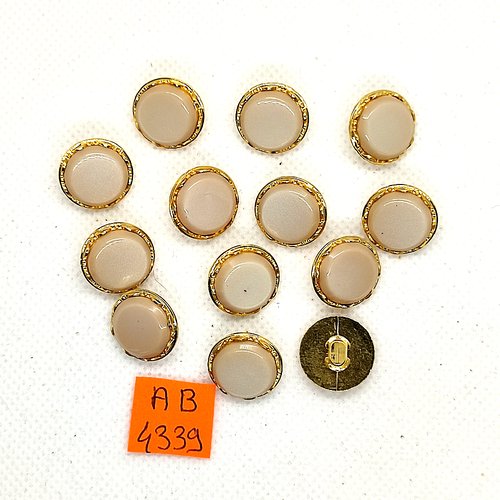 13 boutons en résine doré et blanc cassé - 14mm - ab4339