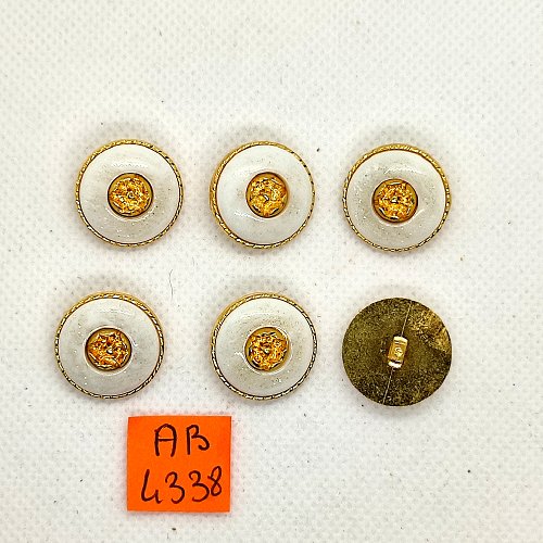 6 boutons en résine doré et blanc - 18mm - ab4338