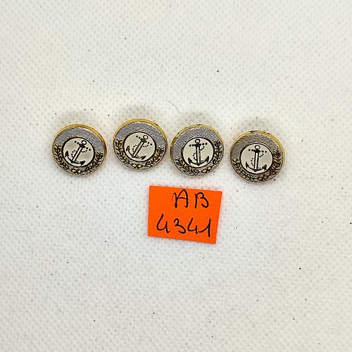 4 boutons en métal doré et blanc - une ancre - 15mm - ab4341