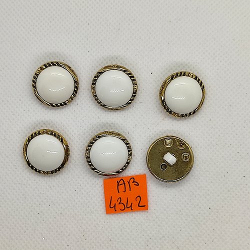 6 boutons en métal doré et blanc - 20mm - ab4342