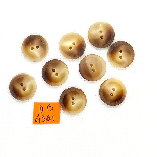 9 boutons en résine beige et marron - 18mm - ab4361