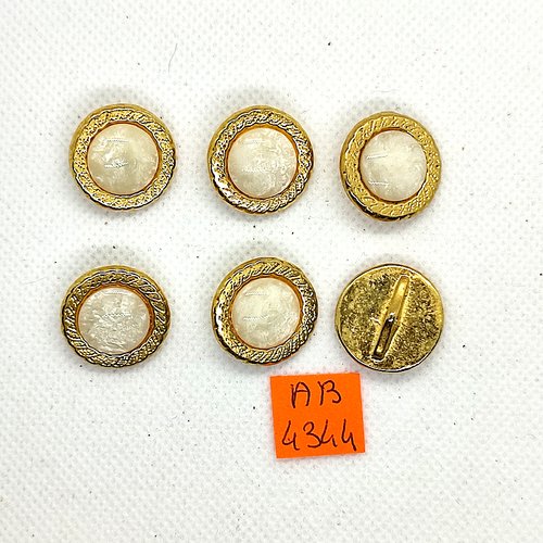 6 boutons en métal doré et cabochon blanc cassé - 19mm - ab4344