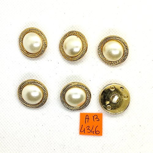 6 boutons en résine doré et blanc cassé - 20mm - ab4346