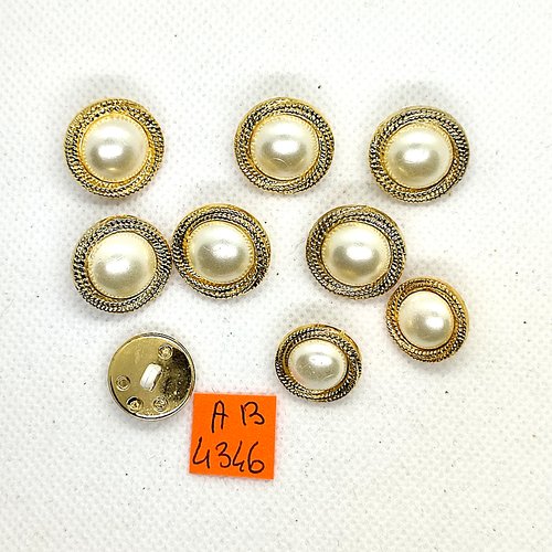 9 boutons en résine doré et blanc cassé - 18mm et 15mm - ab4346