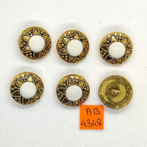 6 boutons en résine doré et cabochon blanc - 22mm - ab4348