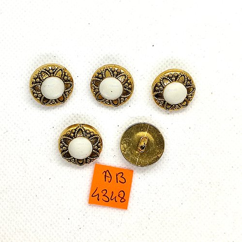 5 boutons en résine doré et cabochon blanc - 18mm - ab4348