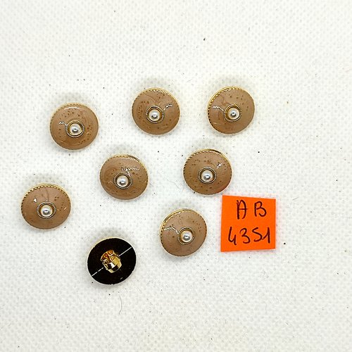 8 boutons en résine doré et saumon - 14mm - ab4351