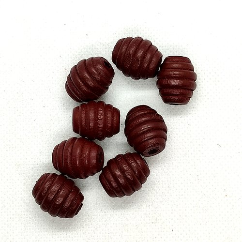 Lot de 8 perles (ovale) en bois couleur marron - 17x15mm - 3