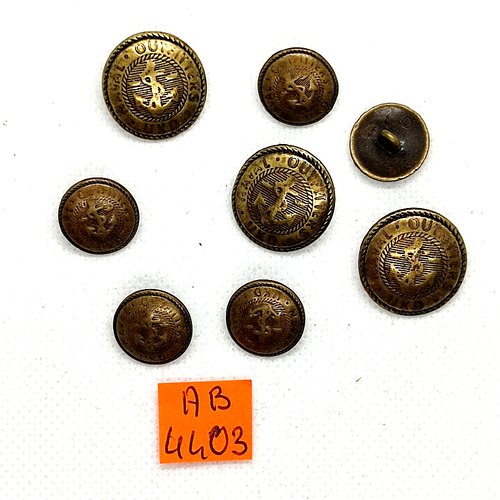 8 boutons en métal bronze -  une ancre - 20mm et 15mm - ab4403