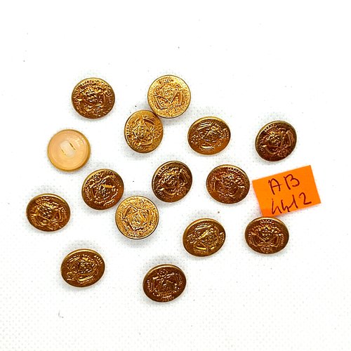 15 boutons en métal doré et nylon - 14mm - ab4412