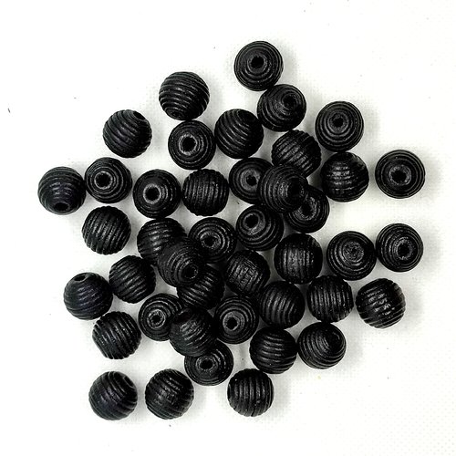 Lot de 42 perles (ronde) en bois couleur noir - 13mm - 8