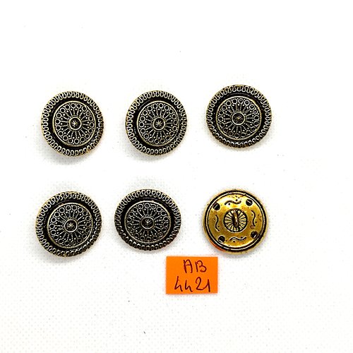 6 boutons en métal doré - 22mm - ab4421