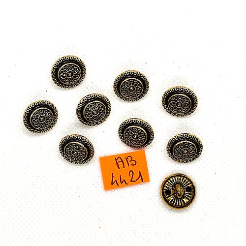 9 boutons en métal doré - 14mm - ab4421