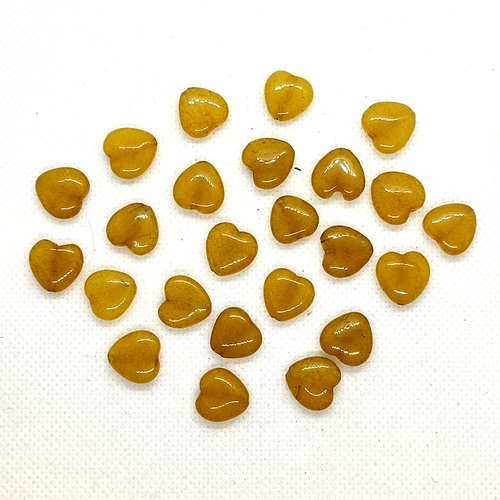 25 perles en jade synthétique couleur jaune - coeur - 11mm