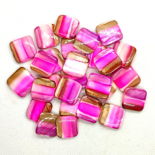 Lot de 27 perles en nacre couleur rose et beige - entre 19x19mm et 21x21mmmm