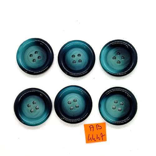 6 boutons en résine bleu et noir  - 28mm - ab4447