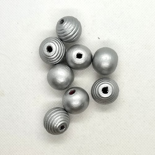 Lot de 8 perles (ronde) en bois couleur gris - 17mm - 3