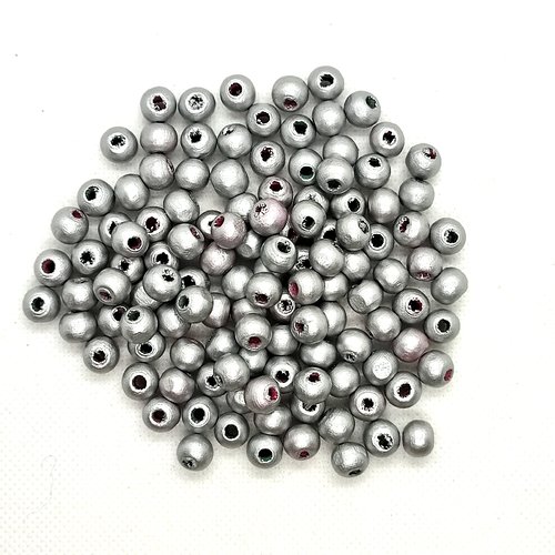 Lot de 120 perles (ronde) en bois couleur gris - 7mm - 7