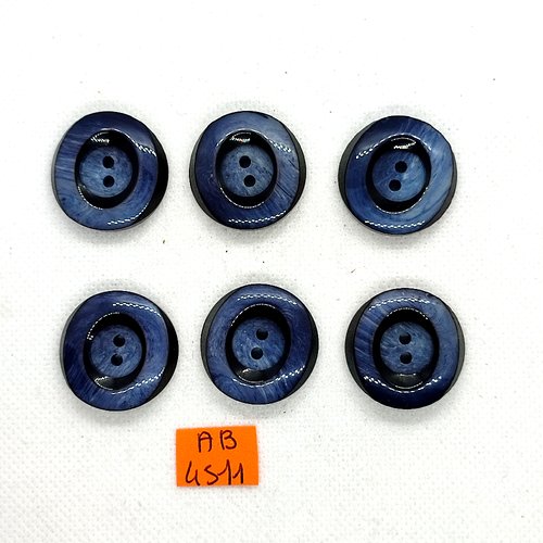 6 boutons en résine bleu/gris - 25mm - ab4511