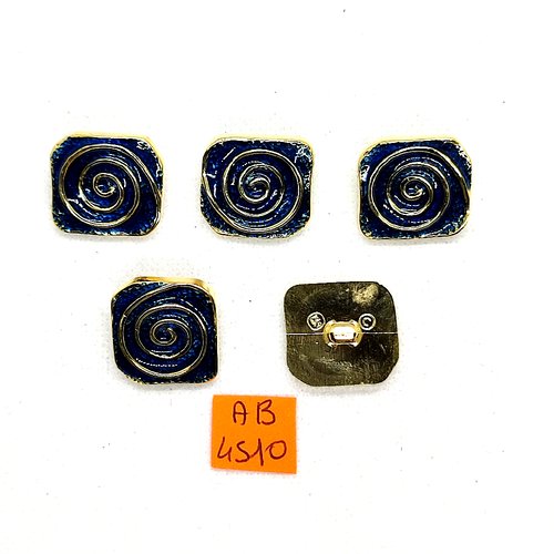 5 boutons en résine bleu et doré - 20x20mm - ab4510