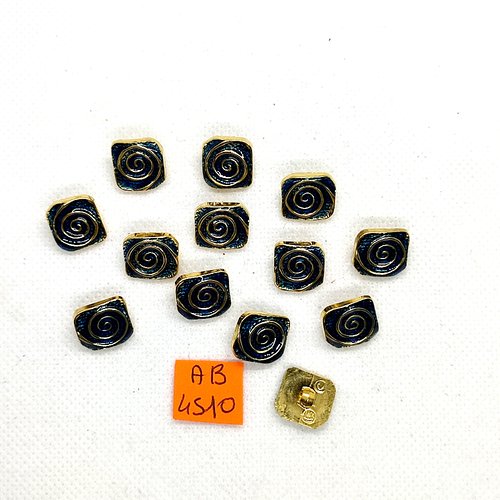 13 boutons en résine bleu et doré - 13x13mm - ab4510