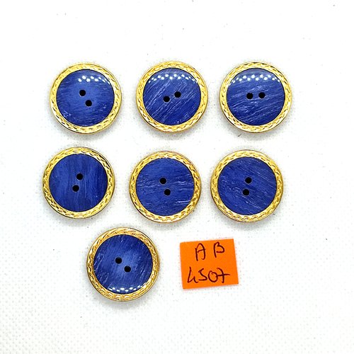 7 boutons en résine bleu et doré - 23mm - ab4507
