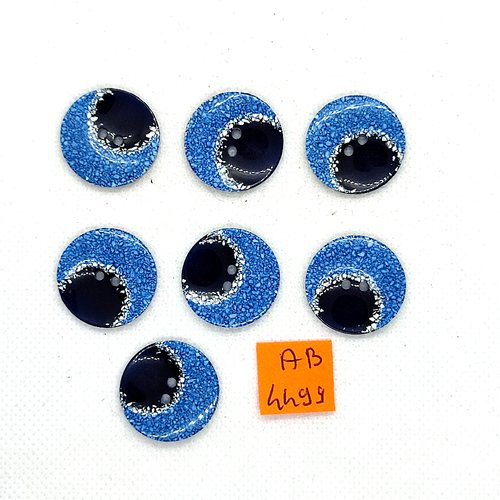 7 boutons en résine bleu et noir - 22mm - ab4499