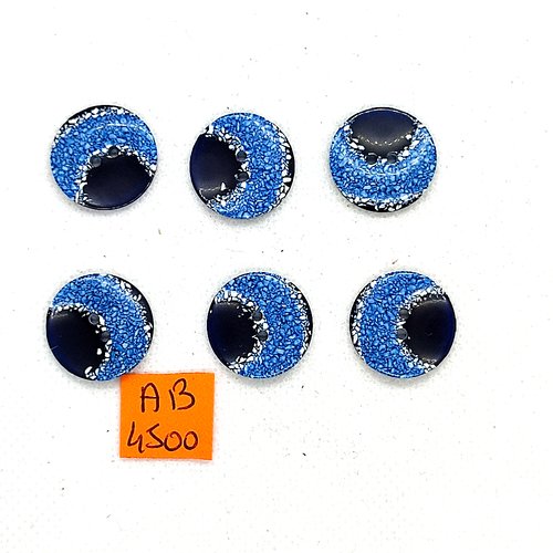 6 boutons en résine bleu et noir - 18mm - ab4500
