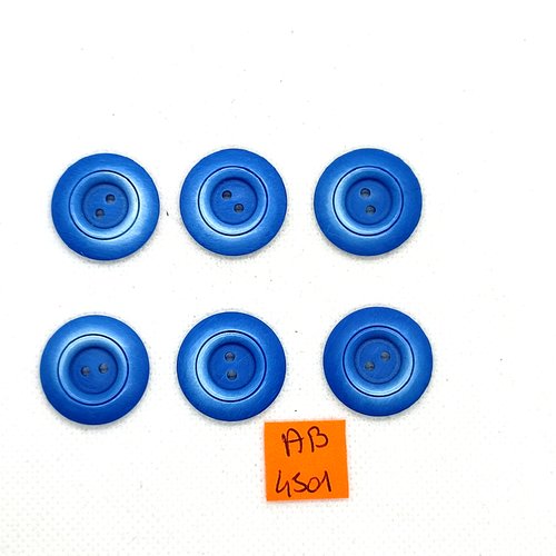 6 boutons en résine bleu - 22mm - ab4501
