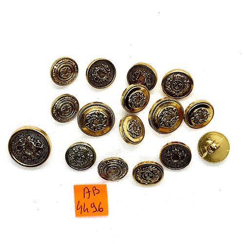 16 boutons en résine doré - 20mm - 18mm et 15mm - ab4496