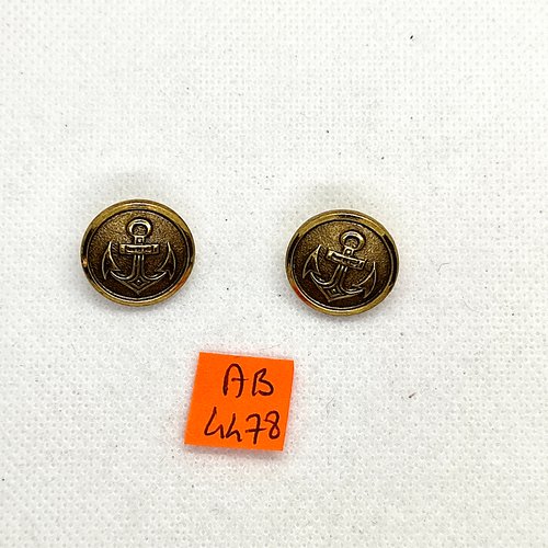 2 boutons en métal doré - une ancre - 18mm - ab4478