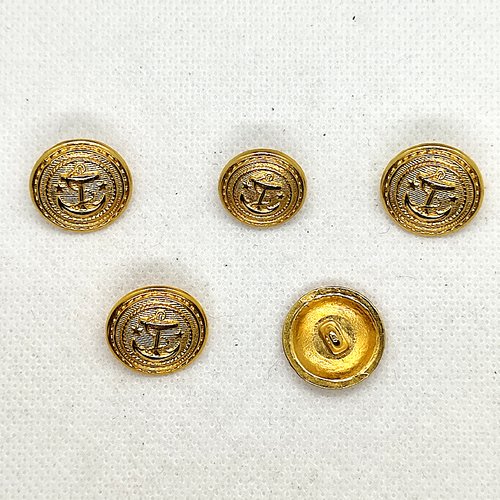 5 boutons en métal doré - une ancre - 17mm et 15mm - ab4477