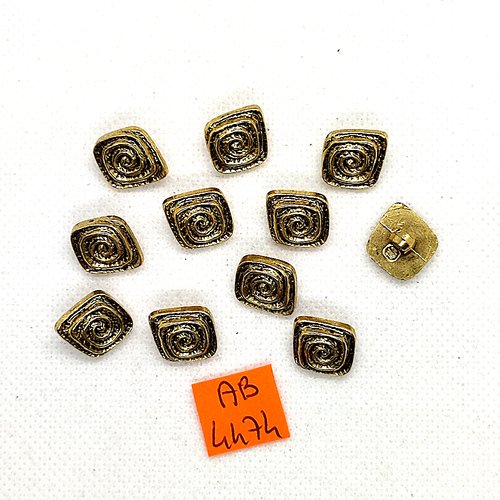 11 boutons en résine doré - 12x12mm - ab4474