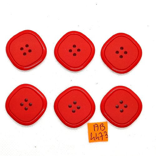 6 boutons en résine rouge - 28x28mm - ab4473