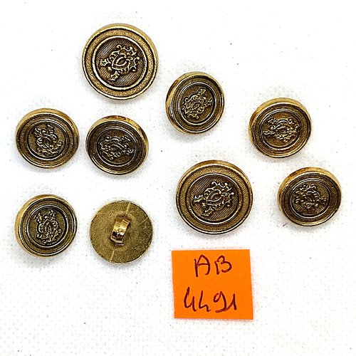 9 boutons en résine doré - 19mm et 15mm - ab4491