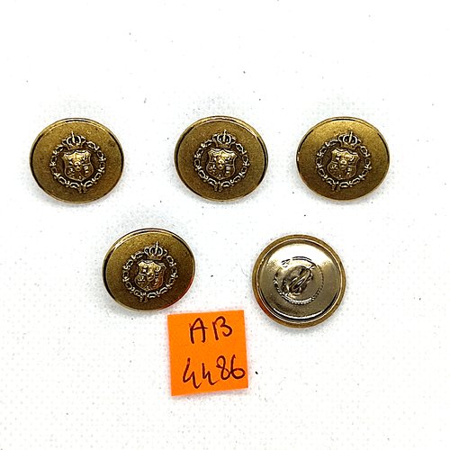 5 boutons en métal doré - un blason - 18mm - ab4486