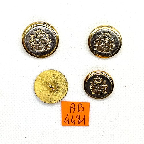 4 boutons en métal doré et argenté - 21mm et 18mm - ab4481