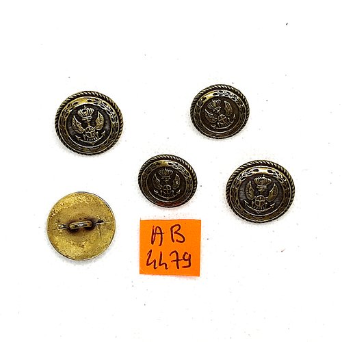 5 boutons en métal doré - un blason - 18mm et 14mm - ab4479