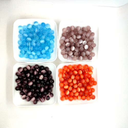 Lot de 400 perles en verre - oeil de chat - multicolore - 8mm