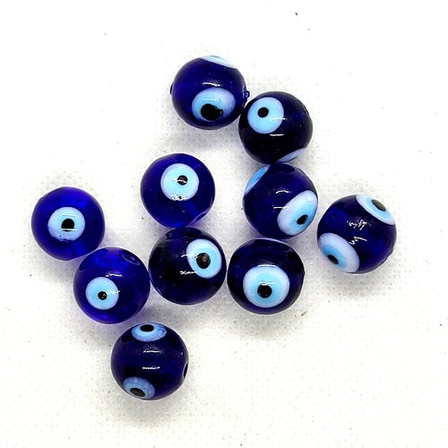 Lot de 10 perles en verre bleu - 14mm