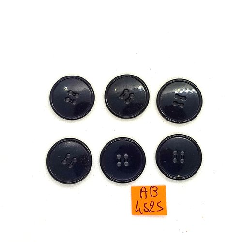 6 boutons en résine noir - 22mm - ab4525