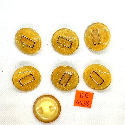 7 boutons en résine jaune pailleté et doré - 27mm - ab4558 bis