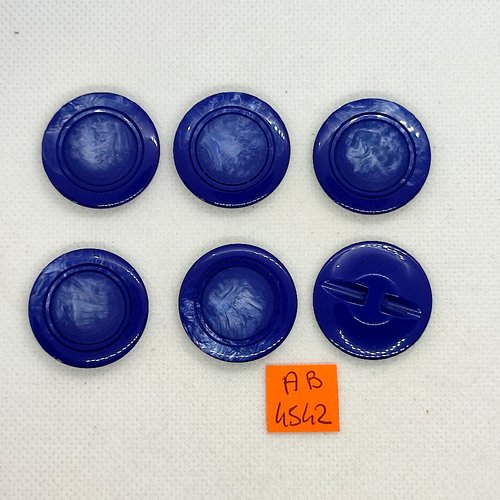 6 boutons en résine bleu - 27x27mm - ab4542