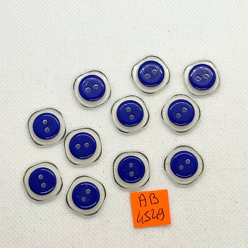 11 boutons en résine bleu et transparent - 16x16mm - ab4549