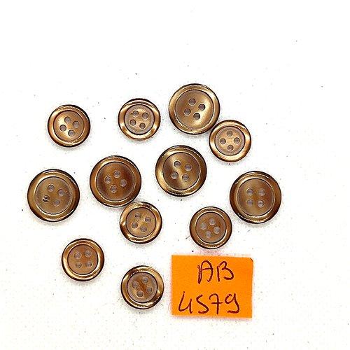 12 boutons en résine marron - 14mm et 11mm - ab4579
