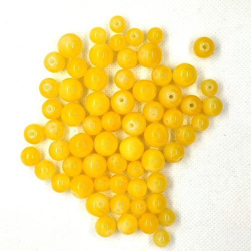 Lot de 64 perles en verre jaune - 12mm - 10mm et 8mm