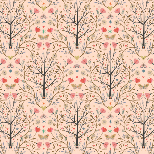 Tissu quilting dashwood studio - tree of life - arbres et papillons - coton - 10cm/laize