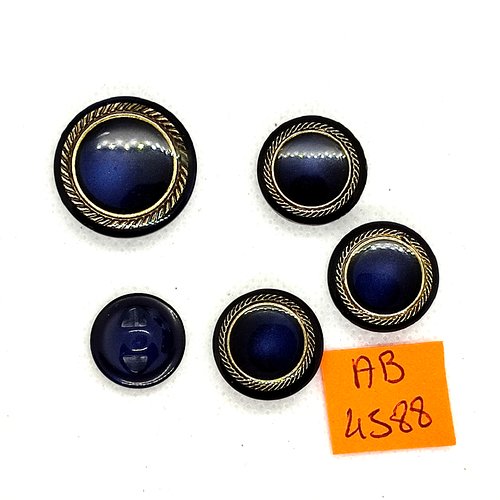 5 boutons en résine bleu nuit et doré - 23mm - 18mm et 15mm - ab4588