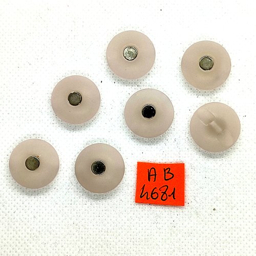 7 boutons en résine rose pale et métal argenté - 17mm - ab4681